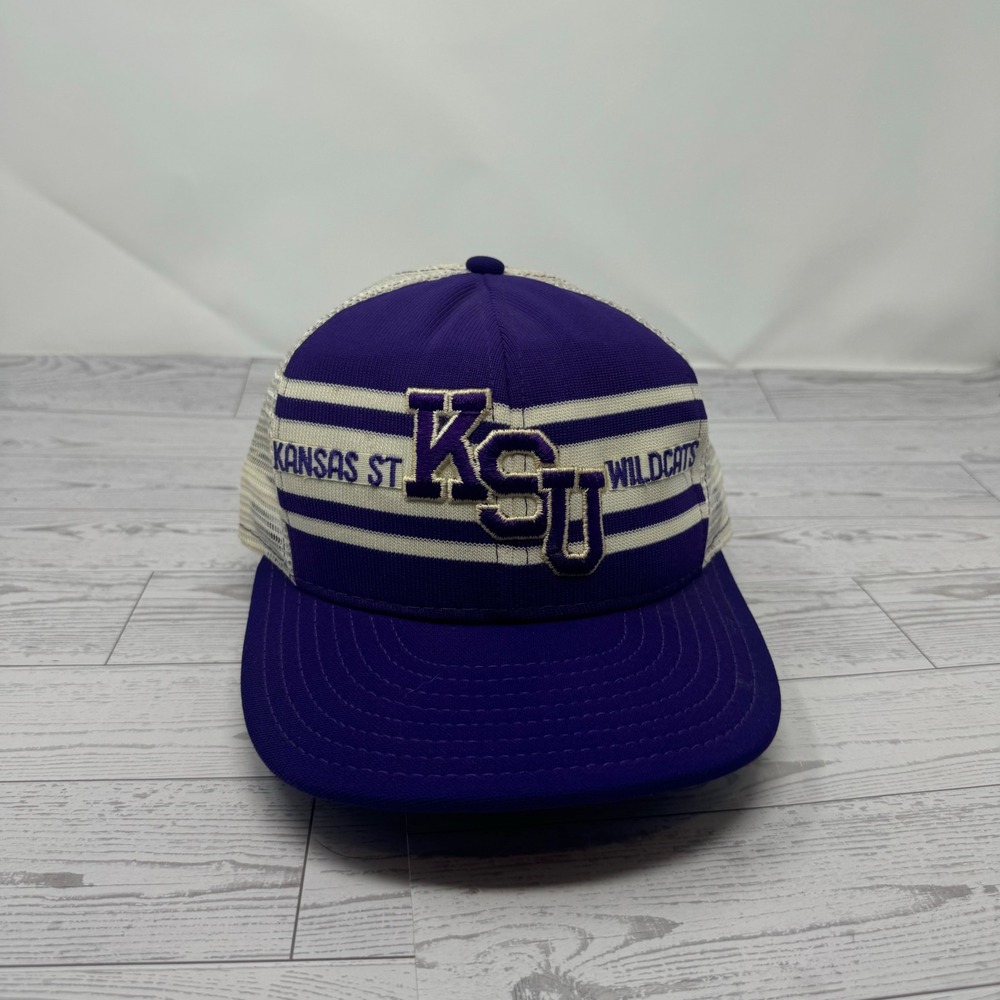 Vintage KSU Kansas State Wildcats Trucker Hat Cap Purple White‎